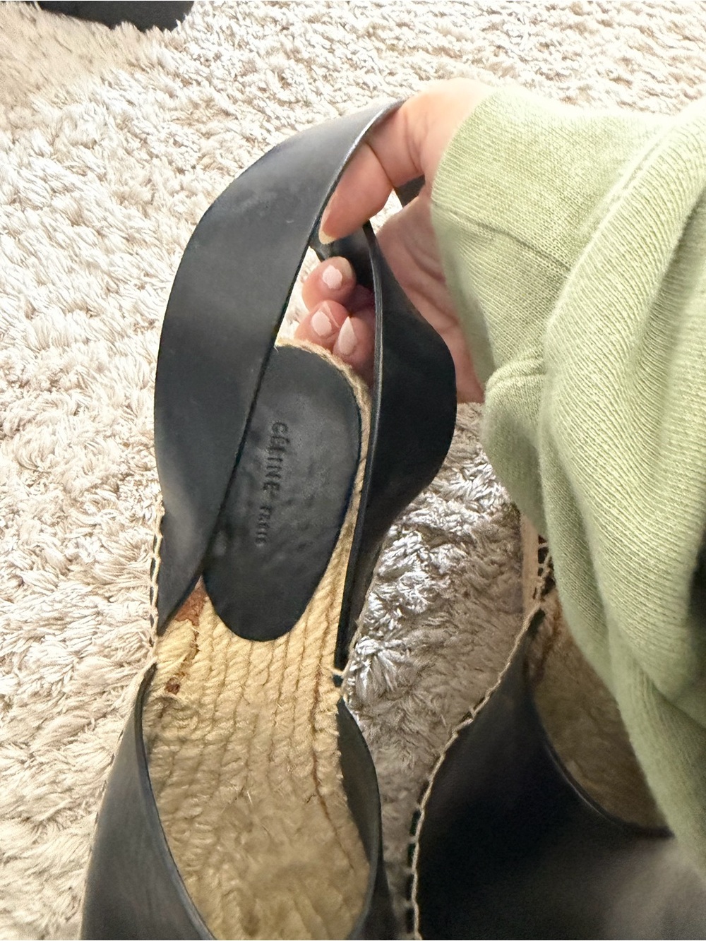 Celine Black Leather Espadrille Wedge Sandals - Picture 3 of 3